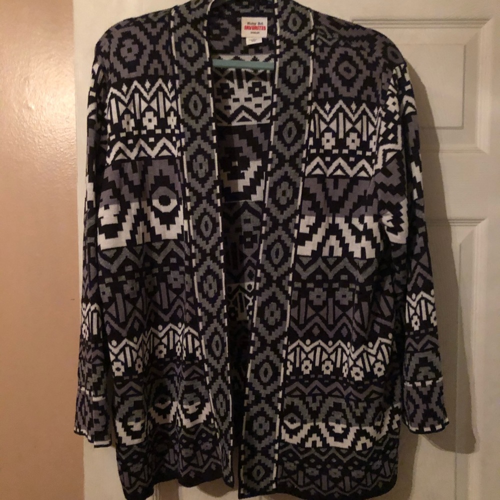 Ruby Rd Favorites Black/Gray/White Cardigan